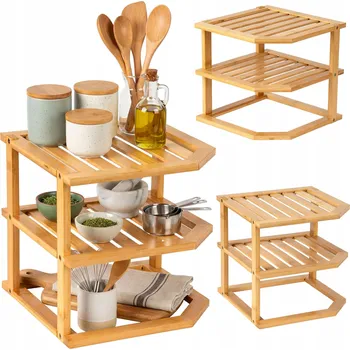 police Bambusová rohová police do kuchyně na koření, organizér na pracovní desku, 25 cm