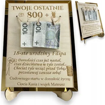 Rámeček na peníze Vaše poslední 800+ dárek k narozeninám peníze