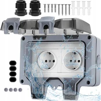 Elektrická zásuvka IP66 DVOJITÁ VENKOVNÍ ZÁSUVKA ELEKTRICKÁ ZAHRADNÍ VODOTĚSNÁ