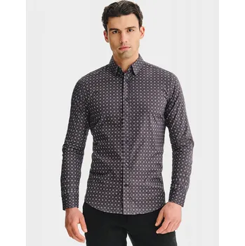 Pánská košile Hnědá slimovaná pánská košile s mikrovzorkem Pako Lorente vel L