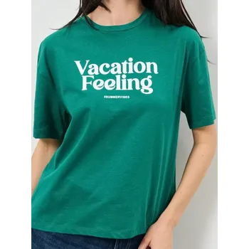 Sinsay - Bavlněné tričko s nápisem - zelená - 208IN-69X - 208IN-69X-XS