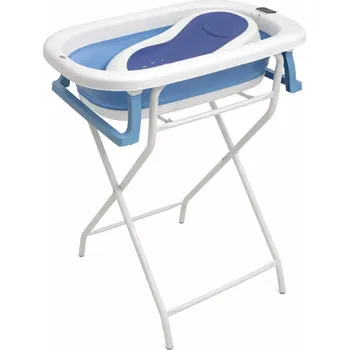 koupací vanička Skládací dětská vanička s termometrem a stelažem – modrá