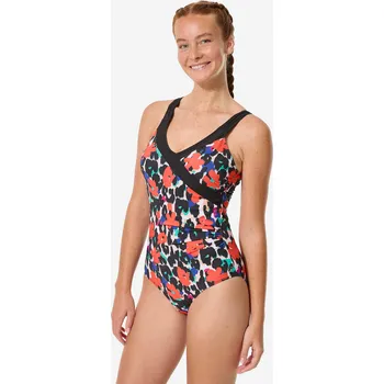 Dámské plavky DECATHLON Dámské jednodílné plavky na aquagym Claris 40 VÍCEBAREVNÁ|ČERNÁ