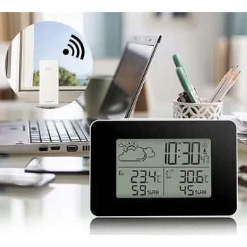Meteostanice BEZDRÁTOVÁ METEOROLOGICKÁ STANICE LCD TEPLOMĚR VLHKOMĚR BUDÍK KALENDÁŘ 60M