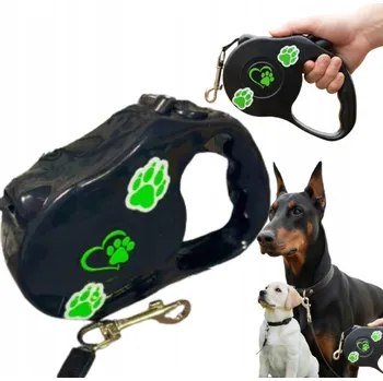 Vodítko pro psa Vodítko pro psa 5m silné s blokací, navíjecí páska, černo-zelené