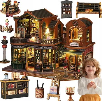 Doplněk pro panenku MINIATURNÍ 3D KNIHKUPECTVÍ PRO DOMEČEK PRO PANENKY - SADA SESTAVITELNÝCH DÍLŮ