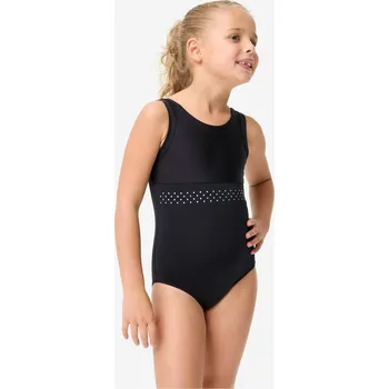 Body DOMYOS Dívčí gymnastický trikot s kulatým výstřihem 10-11 LET ČERNÁ