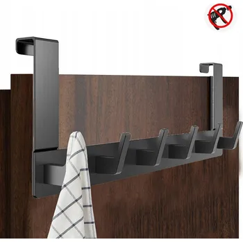 Věšák Věšák na dveře bez vrtání černý, kovový, na oblečení do předsíně