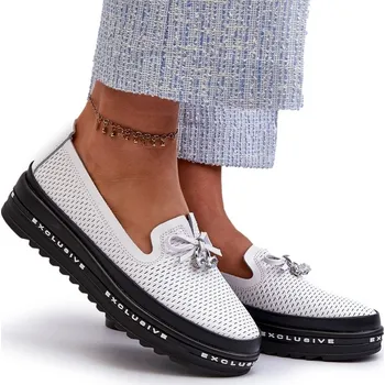 Dámské mokasíny Dámské mokasíny na platformě kožené S.BARSKI LR400 BÍLÉ 36