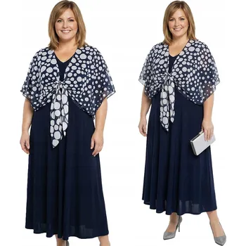 Dámské šaty Tmavě modrá šaty s šátkem s puntíky a velikostí velikost 58