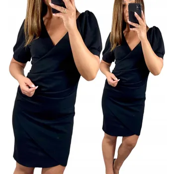 Dámské šaty V745 ELEGANTNÍ ŠATY NAŘASENÁ ČERNÁ ŠATY vel. 42 (XL)