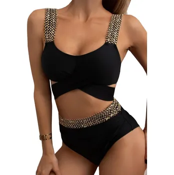 Dámské plavky Dvoudílné plavky sexy bikini černé zavazování vysoký pas L 40