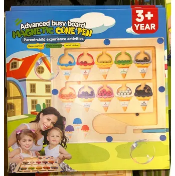 Dřevěná hračka DŘEVĚNÝ MAGNETICKÝ LABYRINT S BARVAMI PRO DĚTI SENZORICKÁ HRAČKA