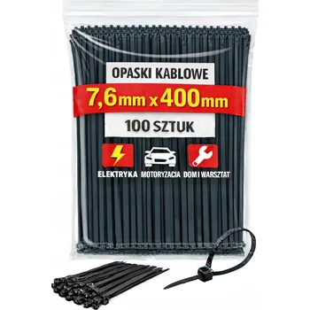 Stahovací páska Stahovací pásky 7,6 x 400 mm černé – stahovací pásky nylon PA – 100 ks