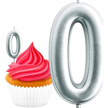Dortová svíčka NAROZENINOVÁ SVÍČKA NA DORT ČÍSLICE 0 STŘÍBRNÁ NA NAROZENINY DEKORACE DORTU