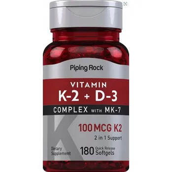 PIPING ROCK VITAMIN K-2+D-3 COMPLEX MK-7 100mcg K2 180 kapslí / tobolek