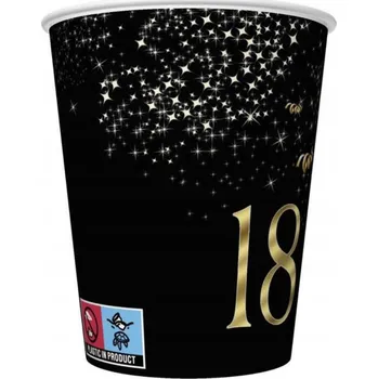 Party nádobí Kelímky "Šampaňské narozeniny - Číslo 18", zlaté, Maki, 250 ml, 8 ks