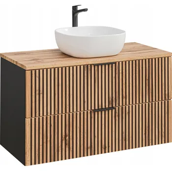 Koupelnový nábytek Rýhovaná koupelnová skříňka 100 cm XILO BLACK 82 s umyvadlem SMILE a deskou