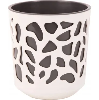 Květináč Květináč plast béžový, černý Lamela 25,5 cm x 25,5 x 27 cm