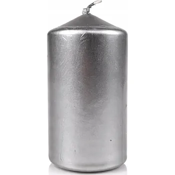 Svíčka Ozdobná svíčka válec stříbrná, 10 cm, Ø 5,7 cm, doba hoření cca 28 hodin