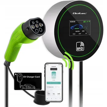 Nabíjecí stanice pro elektromobil Nabíjecí stanice EV Qoltec 22 kW 3-fázová Typ 2 Wi-Fi LCD RFID 5 m Wallbox App