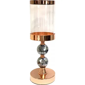 Svícen Dekorativní svícen skleněný kovový Glamour růžové zlato na nožce lampion