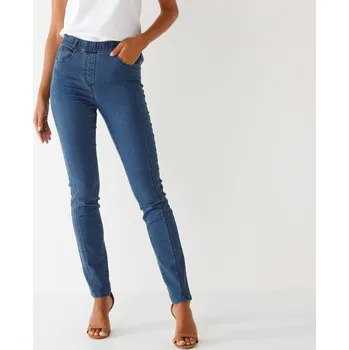 Dámské legíny Strečové denimové džegíny v členitém střihu modrá 36