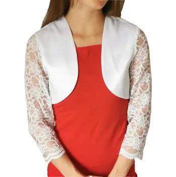 Bolerko Klasické saténové bolerko bílé s 3/4 rukávem a krajkou - JULIA 38