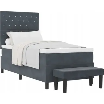 Postel Čalouněná postel s pružinovou matrací a sametovým čelem, tmavě šedá, 193 x 93 x 128 cm