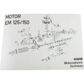 Plakát PLAKÁT motoru pro MZ ETZ 150 125 SCHÉMA dílů PLAKÁT na zeď