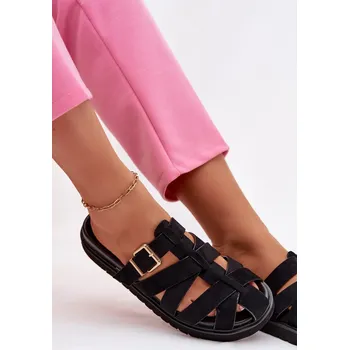 Dámské žabky Dámské pantofle s pásky a zlatým sponou Černé Roselisse 37