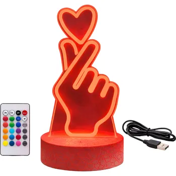 Lampička LAMPA LED 3D SERCE DŁOŃ RGB DÁREK DLA NIEJ Valentýn USB Dálkové ovládání