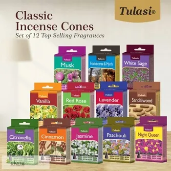 Vonná tyčinka Vonné tyčinky Tulasi Classic Cone, 12 vůní (20 tyčinek/vůně, 120 tyčinek)