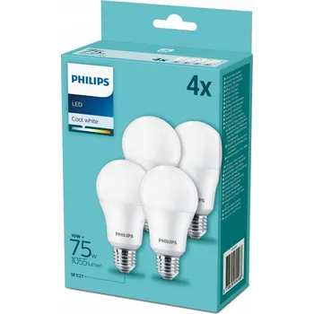 Žárovka 4x LED žárovka E27 A60 10W = 75W 1055lm 4000K neutrální mléčná PHILIPS