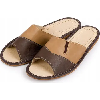 Pánské pantofle Pánské kožené hnědé pantofle, domácí boty, Papuče Nazouváky NOWO 41-46