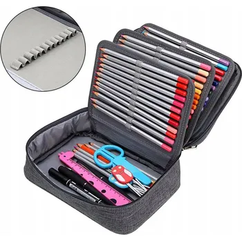 Penál ŠEDÝ ČTYŘKOMOROVÝ PENÁL MNOHOÚČELOVÝ PROSTRANNÝ ŠKOLNÍ POUZDRO