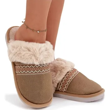 Dámské pantofle PANTOFLE DÁMSKÉ S BAMBULKOU A VÝŠIVKOU TEPLÉ POHODLNÉ ZELENÉ 36/37