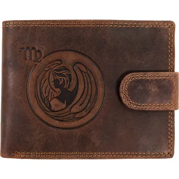 Peněženka WILD Pánská kožená peněženka s přeskou s obrázky znamení - PANNA - hnědá