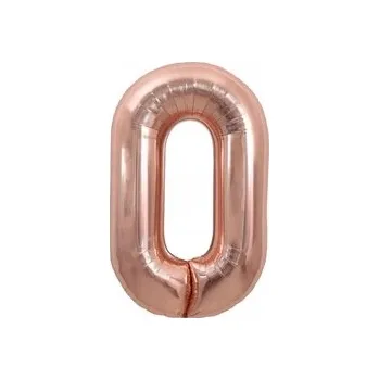 Balónek Fóliový balónek ČÍSLICE 0, růžově zlatá, 17'' (42 cm) - narozeniny