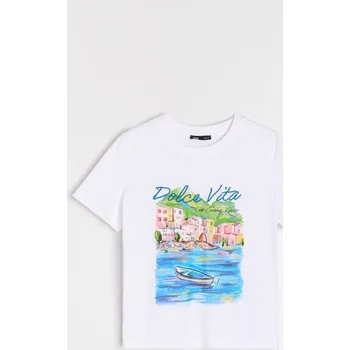 Dámské tričko Sinsay - Bavlněné oversize tričko s potiskem - bílá - YK103-00X - YK103-00X-XXS