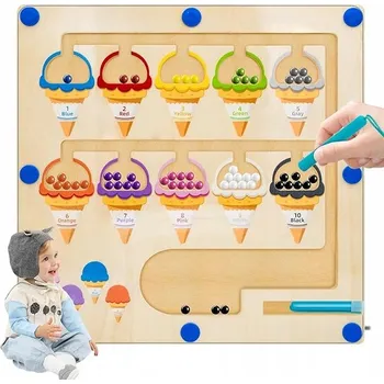Dřevěná hračka Magnetická tabule Montessori Labyrint Dřevěná – Učení barev a počítání