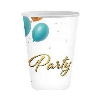 Party nádobí Kelímky „Barevné Balónky“, bílé, 250 ml, 6 ks