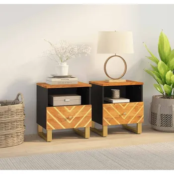 Noční stolek vidaXL Noční stolky 2 ks hnědé a černé masivní mangovníkové dřevo [356790]