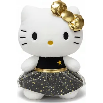 plyšák Plyšový Mazlíček Přítulníček Kočka v Elegantních Černých Šatech se Zlatou Mašlí 50CM