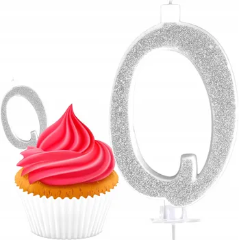 Dortová svíčka NAROZENINOVÁ SVÍČKA NA DORT ČÍSLICE 0 STŘÍBRNÁ BROKAT