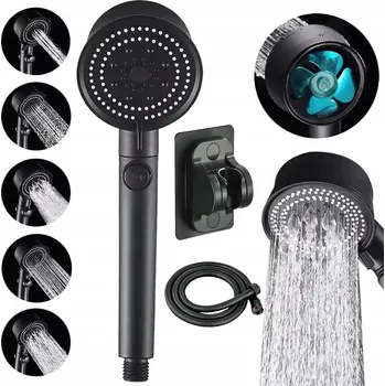 Sprchová hlavice SPRCHOVÝ SET ČERNÁ sprchová hlavice 5 funkční + hadice + držák tryska