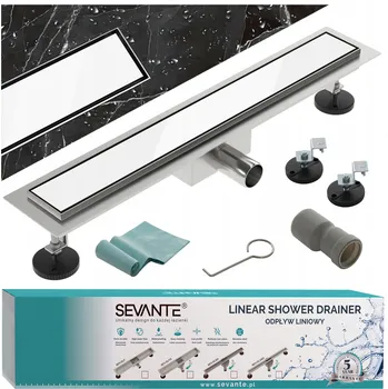 Odvodňovací žlab Lineární odtok s maskovacím krytem 120 cm FLAT, bílé sklo nerezová ocel SEVANTE