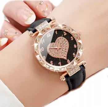 Hodinky DÁMSKÉ HODINKY S ŘEMÍNKEM SRDCE ČERNÉ 1248