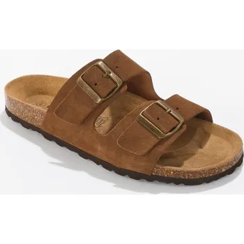 Dámské pantofle Kožené pantofle se sponami, kaštanové kaštanová 43