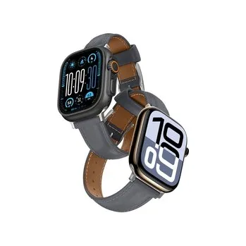 Chytré hodinky Skórzany pasek AMAZINGTHING Class Band do Apple Watch 45 / 46 / 49 mm - szary
